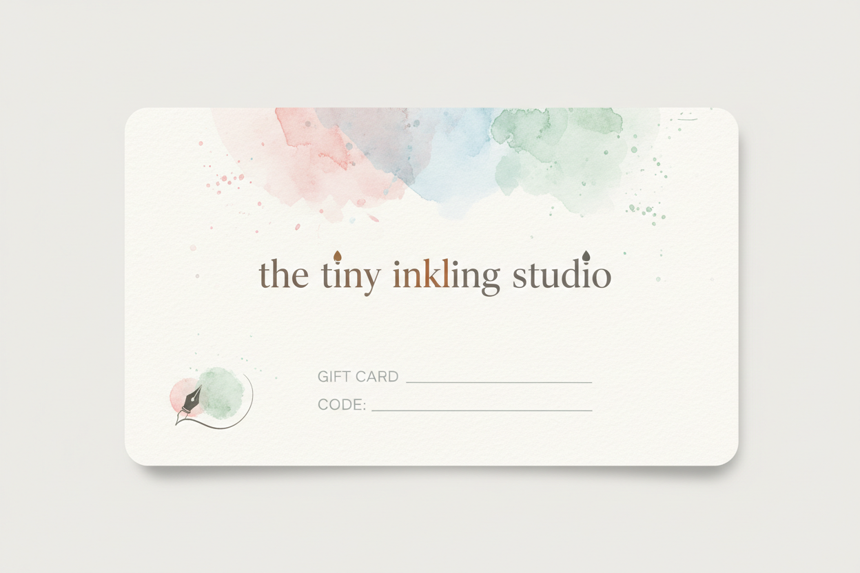 Minimalist gift card design for the tiny inkling studio